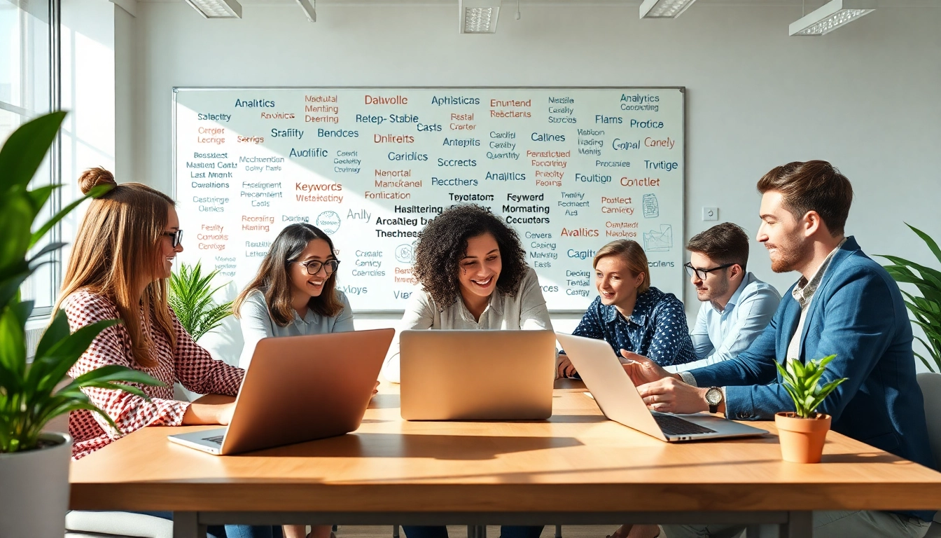 Anbieter Suchmaschinenoptimierung team brainstorming in a digital marketing agency.