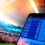 Engaging smartphone betting interface showcasing online sportsbooks India in a vibrant stadium atmosphere.