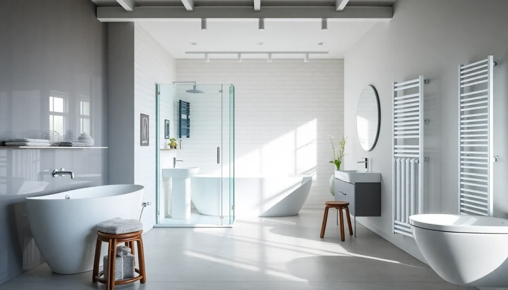 Entdecken Sie die Badprodukte von sonni sanitär GmbH in einem modernen Showroom mit eleganten Designelementen.