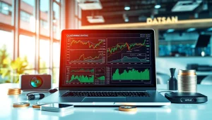 Best cloud mining workspace with high-tech gadgets and crypto charts.