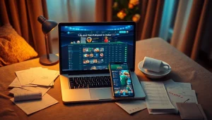 Engaging setup for online sportsbooks India showcasing a laptop and smartphone on a desk.