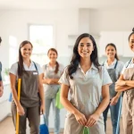 Cleaning Service team efficiently tidying a bright home, showcasing professionalism and attention to detail.
