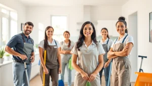 Cleaning Service team efficiently tidying a bright home, showcasing professionalism and attention to detail.