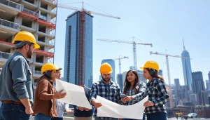 Construction team collaborating on a project, showcasing New York City Commercial General Contractor's expertise.