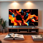 Engage with immersive content on the iron tv in a stylish living room.