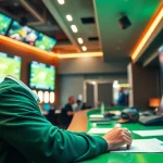 Engage with the best sportsbooks Brazil through a professional bettor analyzing live odds in an energetic setting.