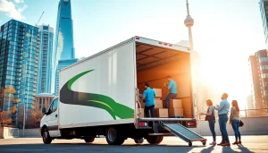 Best Toronto Movers efficiently loading boxes into a moving truck in the vibrant cityscape.