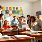 Engaged students participating in creative Education activities in a vibrant classroom setting.