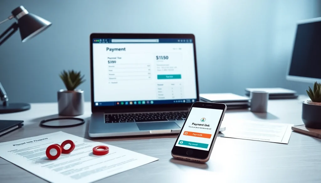 Create a pay link for a file seamlessly with a modern workspace setting highlighting payment links.
