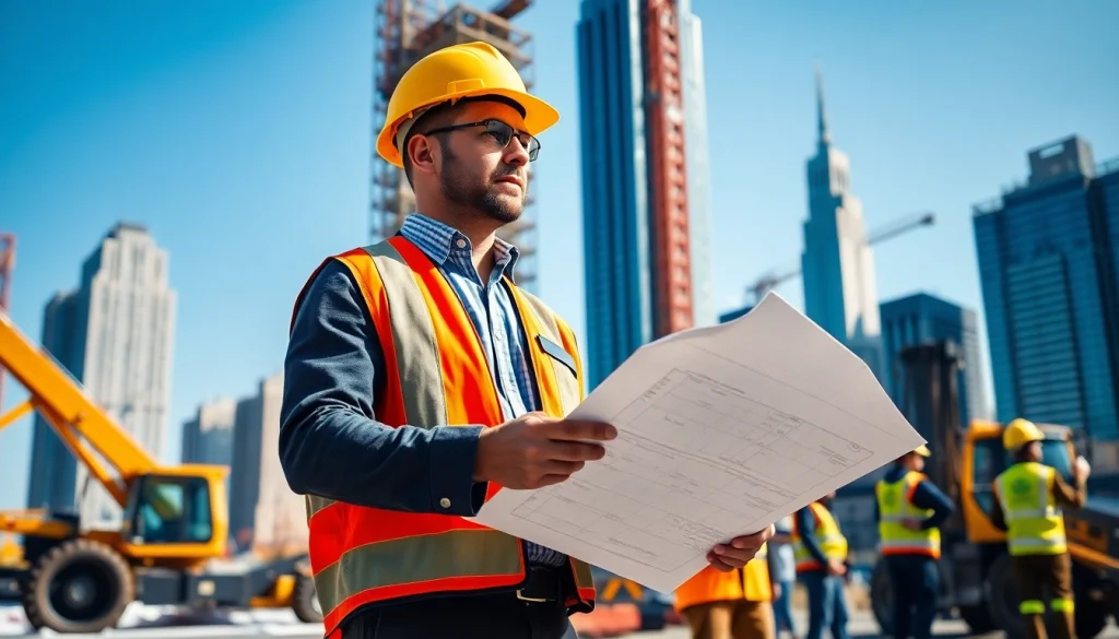 Manhattan General Contractor supervising a diverse team at a bustling construction site in Manhattan.