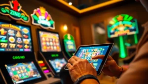 Engaged player enjoying Canada online casinos with vibrant gaming interface and cozy setup.