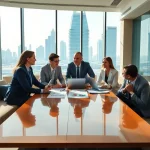 Business Consultants in Dubai engaging collaboratively in a sleek office setting.