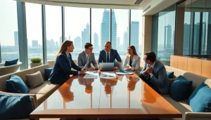 Business Consultants in Dubai engaging collaboratively in a sleek office setting.