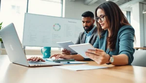 Collaborative team engaged in Proposal Writing and Management in a bright office environment.