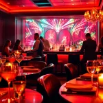 Enjoying a dinner experience at Club Noir, St Martin's premier nightlife destination featuring body sushi and cocktails.