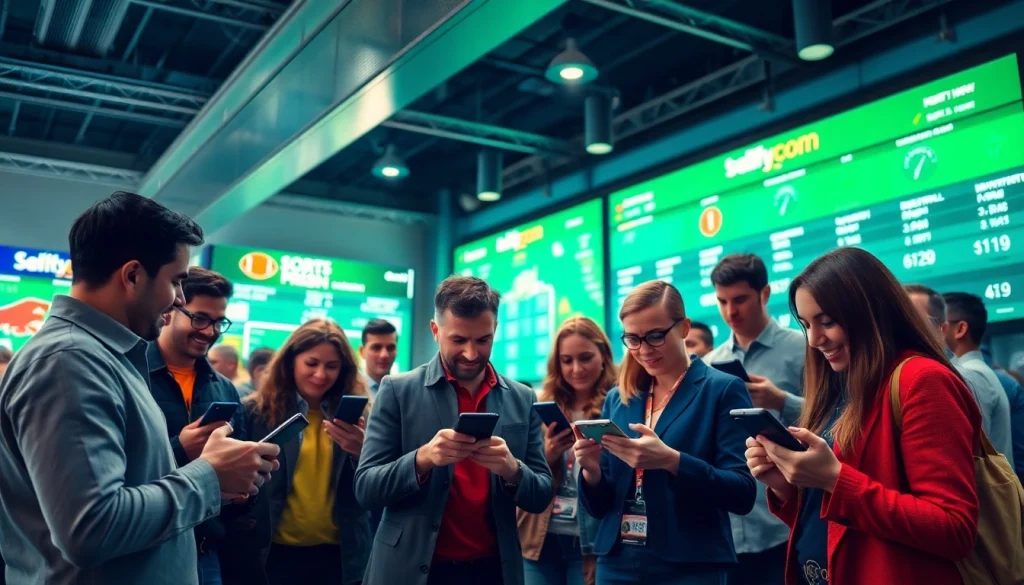 Engaged bettors enjoying online sports betting Georgia with vibrant colors and dynamic energy.