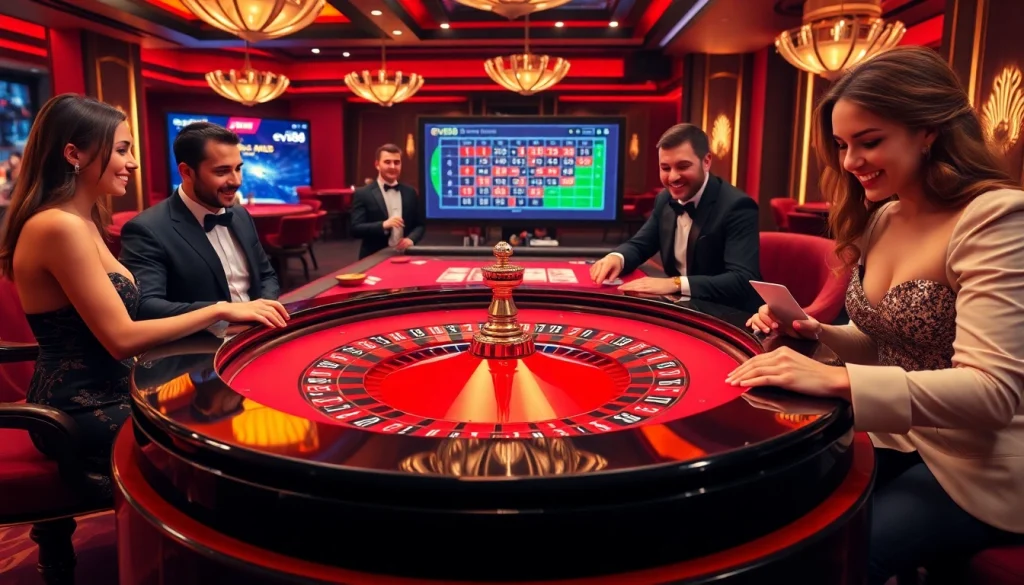 Experience the thrill of ev88.claims with diverse gaming action on a luxurious casino floor.
