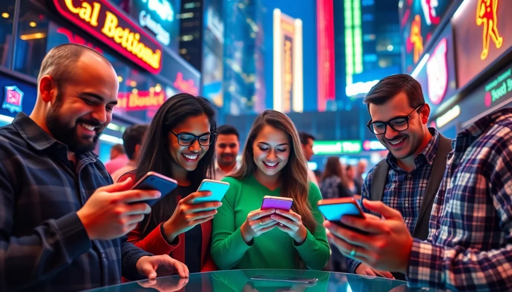 Experience online sports betting California with enthusiastic bettors engaging on modern devices.