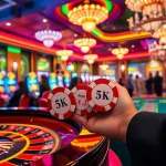 Experience the excitement of playing depo 5k at a vibrant casino with roulette and slot machines.