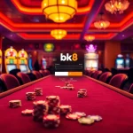 Engaging scene showcasing bk8 login at a vibrant casino backdrop, highlighting excitement and luxury.