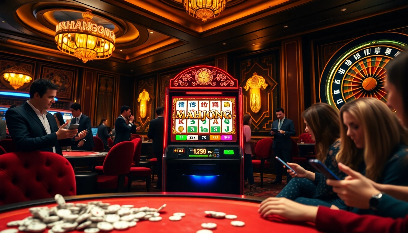 Rasakan kegembiraan demo slot Mahjong dalam suasana kasino yang hidup, dengan penjudi yang antusias dan mesin beraneka warna.