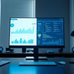 Advanced workspace showcasing infosec data analysis on high-tech screens.