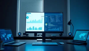 Advanced workspace showcasing infosec data analysis on high-tech screens.