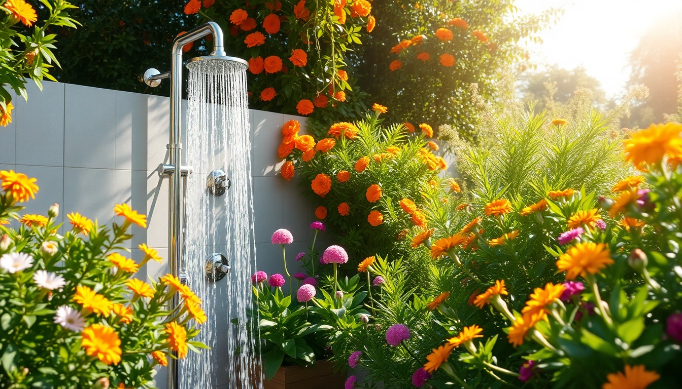 Experience sunny shower USA in a beautifully designed outdoor setting with vibrant nature.