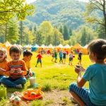 Children participating in various activities at a lively Holiday camps setting.