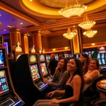Players enjoying the excitement of the idn slot machine in a luxurious casino setting.
