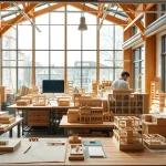 Architekturmodellbau Freiburg zeigt kreative Miniaturdesigns in einem lebhaften Studio.