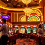 Engaging players enjoying Onicplay slot machines in a vibrant casino setting.