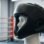 Erkunden Sie die Qualität und den Schutz des Headgear Boxing mit einem Modell im Training.