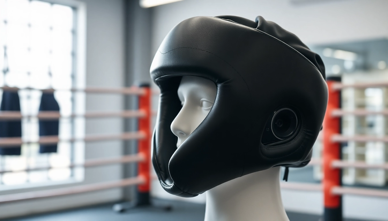 Erkunden Sie die Qualität und den Schutz des Headgear Boxing mit einem Modell im Training.