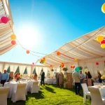 Enjoy Party Tent Rentals featuring a beautifully decorated outdoor setup with colorful details.