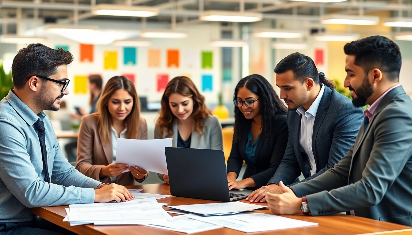 Consultants discussing FCPA/DCAA/Flowdown/ITAR/EAR compliance strategies in a modern office.