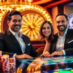 Joueurs profitant de l'expérience de casino en ligne français à une table de jeu numérique avec des visuels vibrants.