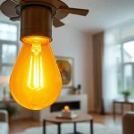Brightly lit g16 bulb enhances a stylish modern living room ambiance.