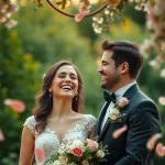 Beautiful wedding photography capture of a joyful couple celebrating their love outdoors.