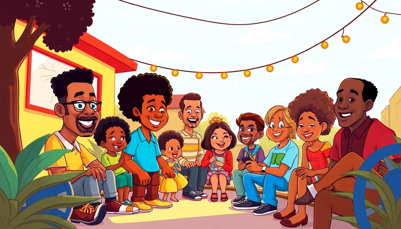 A vibrant illustration featuring popular African American cartoons characters like "The Boondocks" and "The Proud Family", showcasing diversity and creativity.