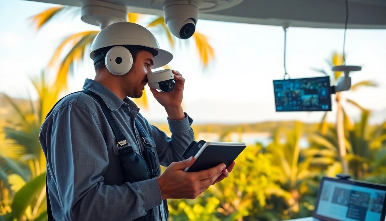 Instalación de cámaras de seguridad en Guanacaste con un técnico instalando cámaras de alta definición.
