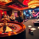 Joueurs engagés profitant d'une expérience palpitante dans un casino en ligne français avec roulette et blackjack.