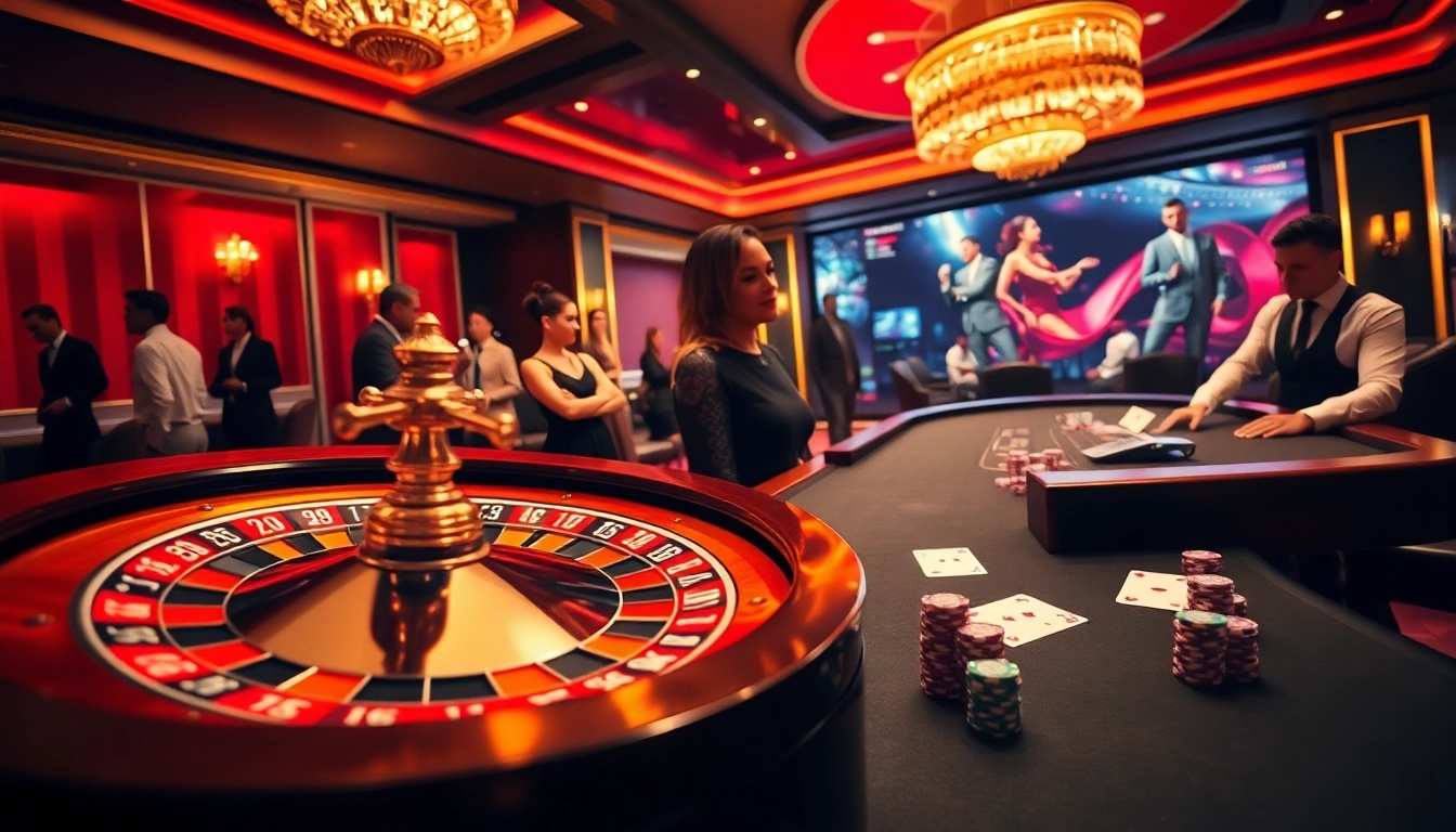 Joueurs engagés profitant d'une expérience palpitante dans un casino en ligne français avec roulette et blackjack.