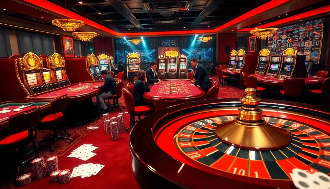 Découvrez l'excitation du casino en ligne français avec des joueurs aux tables de poker et des machines à sous animées.