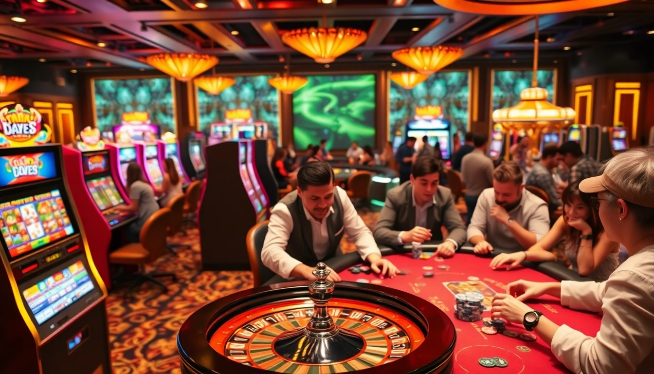 Hay88 players engaging at a vibrant casino with exciting gaming options.