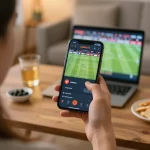 Placing live bets on Trực tiếp bóng đá CakhiaTV app during an exciting match, showcasing sports betting