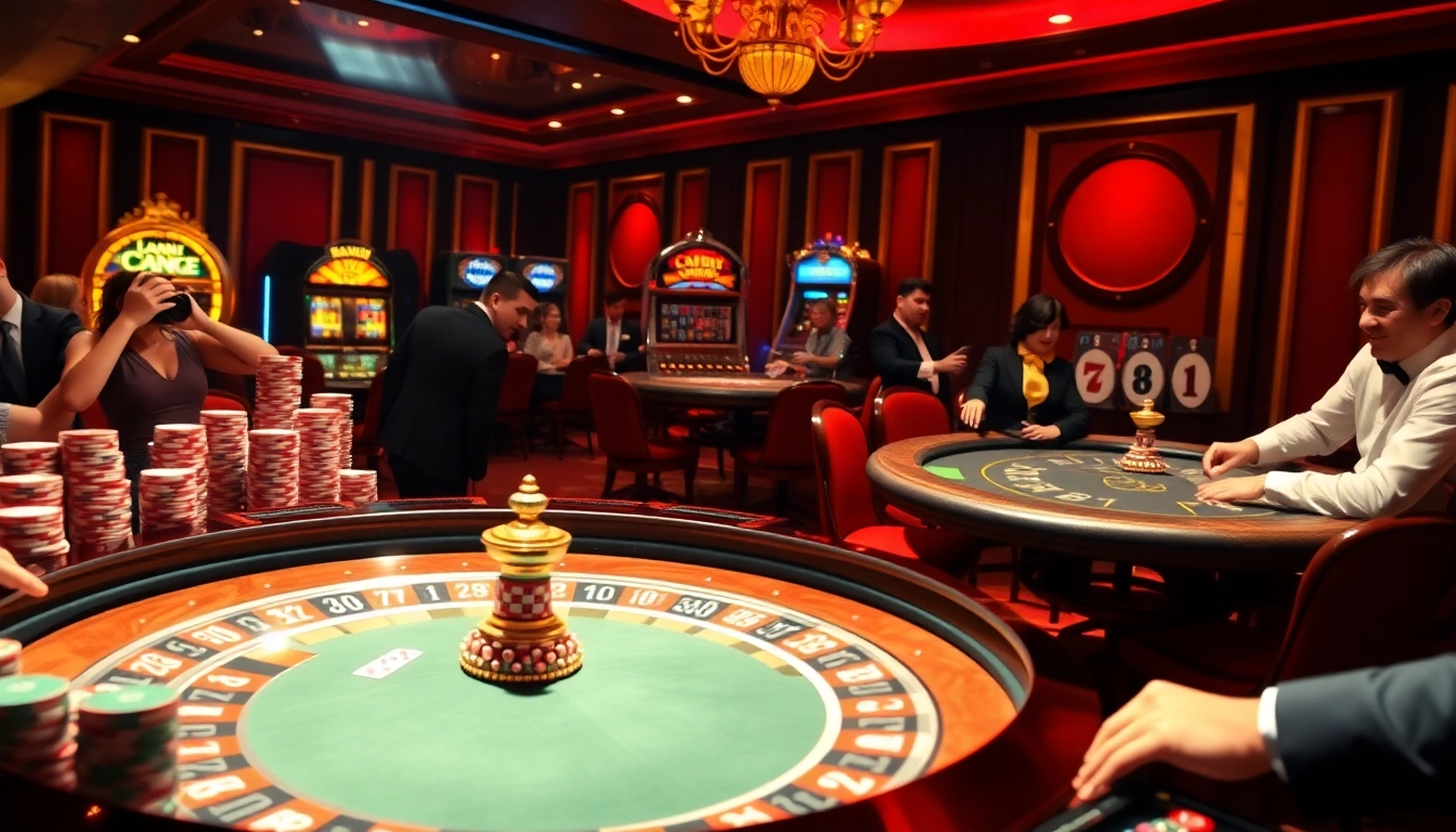 Scène de casino engageante mettant en vedette la roulette et le poker, illustrant l'expérience de casino en ligne argent réel France.