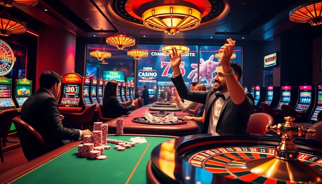 Célébration d'une victoire dans un casino en ligne français avec des jetons de poker vibrants et une roulette.