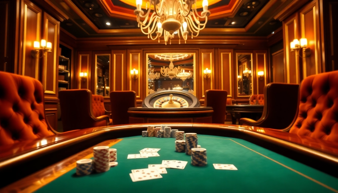 Vivez l'excitation du casino en ligne français avec des jetons de poker et des cartes vibrants dans un cadre luxueux.