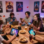 Players enjoying porn games online in a cozy gaming setup, engaging with vibrant adult visual novels.